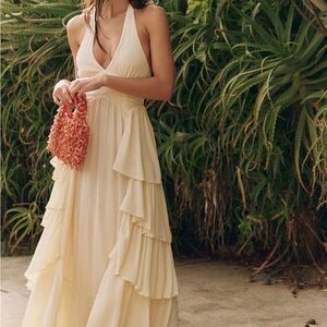 Free People Ivory Backless Ruffle Dress